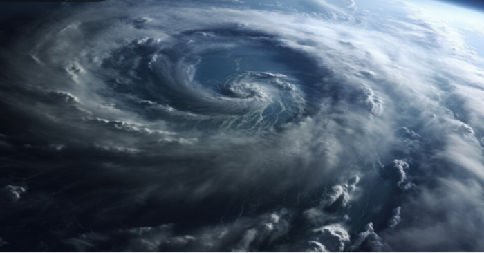 Foto satelitar de el centro de un hurracan en el oceano.