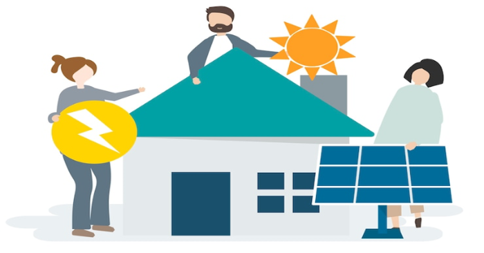 Presenta un hogar que comparte su energia electrica con el sol y placas solares