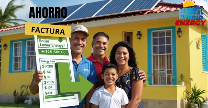 Familia frente a su casa mostrando como bajo la factura con energia solar