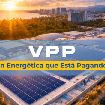 Sistema de paneles solares instalado en el techo de un Shopping Mall moderna en Puerto Rico bajo cielo azul tropical.