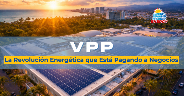 Sistema de paneles solares instalado en el techo de un Shopping Mall moderna en Puerto Rico bajo cielo azul tropical.